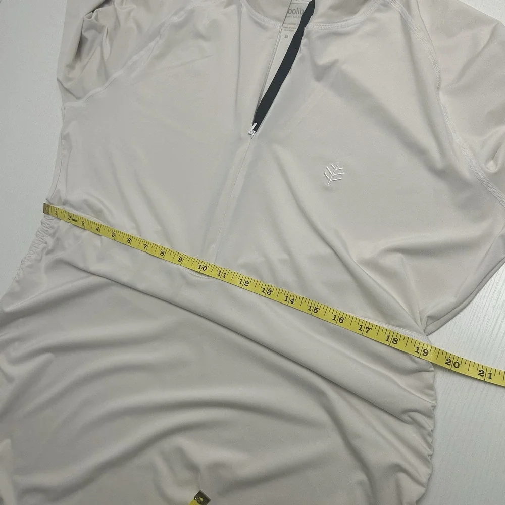 Coolibar Women's XL Lawai Women's Ruche Swim Shirt White UPF 50+ Quarter Zip